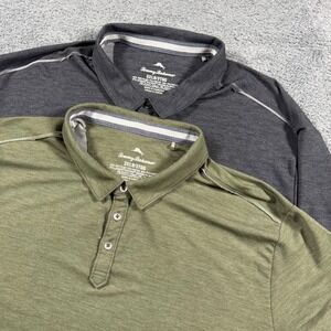Lot of 2 Tommy Bahama Mens 3XLB Long Sleeve Polo Shirt Green Grey Performance